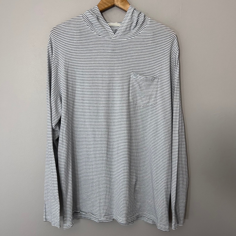 tasc Performance Hoodie Mens XL White Blue Striped Bamboo Organic Cotton Shirt